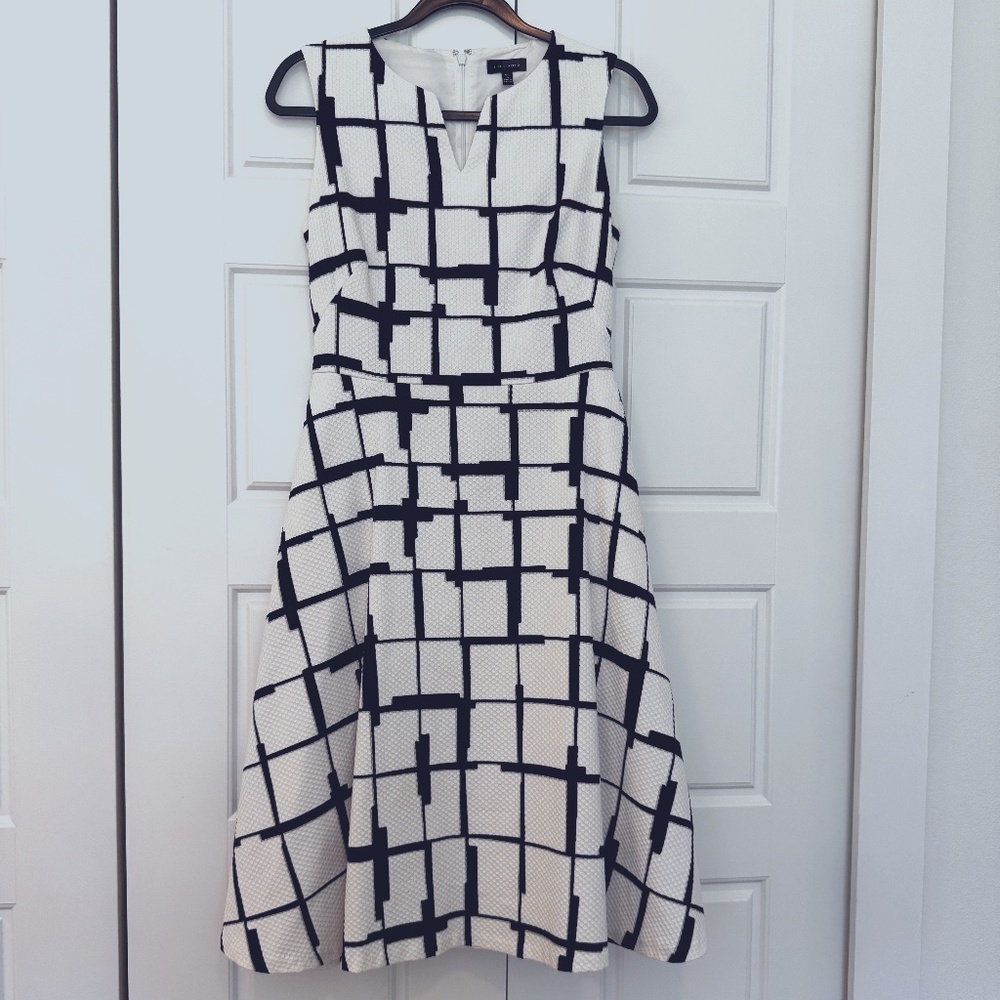 The Limited White/Navy A-line Midi Dress Small Tall
